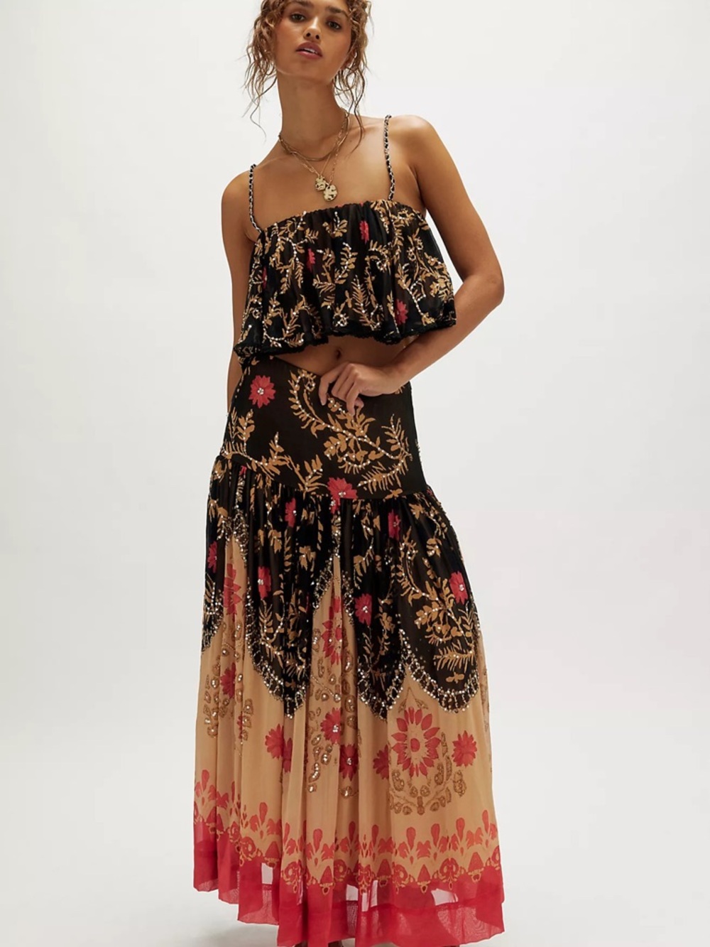 $700! Sold Out! Free People Bali Almost Like Fate Maxi Skirt Set Large NEW